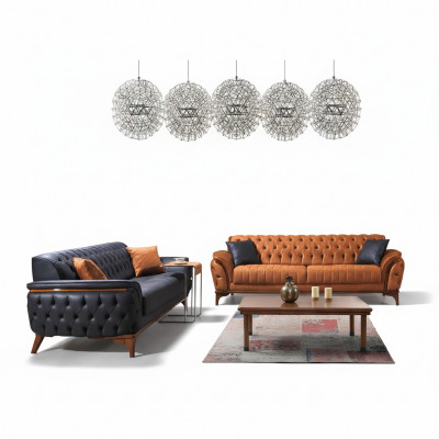 Chesterfield bankstellen Designer woonkamer set bekleding 2x textielbanken. Chesterfield bankstellen Designer woonkamer set met bekleding 2x stoffen banken.