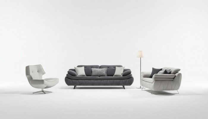 Woonkamerset 3-delig Zwart Wit 2x Banken met Fauteuil Modern Design Textiel  Woonkamerset 3-delig Zwart Wit 2x Banken met Fauteuil Modern Design Textiel