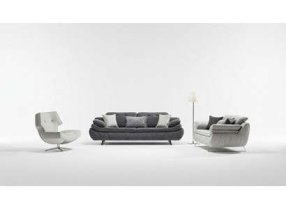 Woonkamerset 3-delig Zwart Wit 2x Banken met Fauteuil Modern Design Textiel  Woonkamerset 3-delig Zwart Wit 2x Banken met Fauteuil Modern Design Textiel