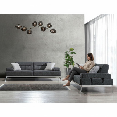 Stoffen bankstel woonkamerset 2-delig. Grijze kleur Textiel Materiaal Modern Design