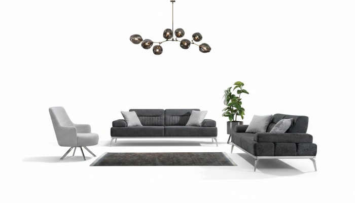 Woonkamerset 3-delig 2x 3-zits Grijs met Wit Fauteuil Modern Design Textiel