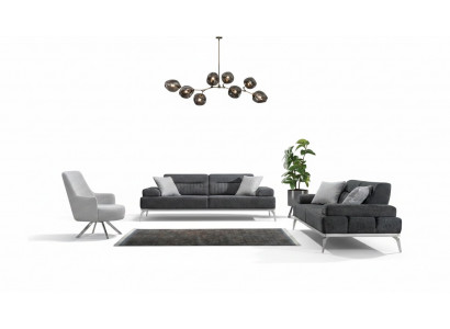 Woonkamerset 3-delig 2x 3-zits Grijs met Wit Fauteuil Modern Design Textiel