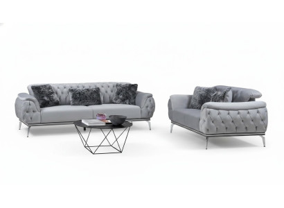 Grijze woonkamer stoffen bank Modern design Chesterfield textielmateriaal
