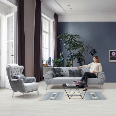 Woonkamerset 2-delig. Bank met fauteuil Chesterfield Design Moderne stof