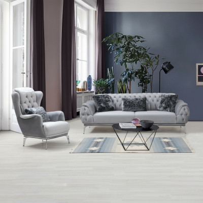 Woonkamerset 2-delig. Bank met fauteuil Chesterfield Design Moderne stof