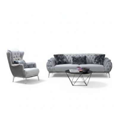 Woonkamerset 2-delig. Bank met fauteuil Chesterfield Design Moderne stof