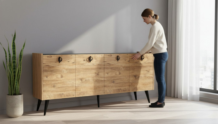 Woonkamer Bruin Dressoir Modern Design Rechthoekige Vorm Planken Luxe