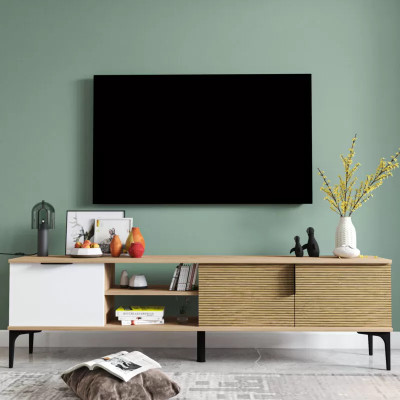 Bruin-Grijs RTV TV-Lowboard Kast Modern Design Rechthoekige Vorm Woonkamer
