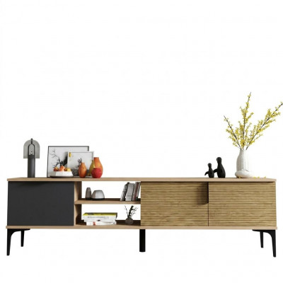 Bruin-Grijs RTV TV-Lowboard Kast Modern Design Rechthoekige Vorm Woonkamer