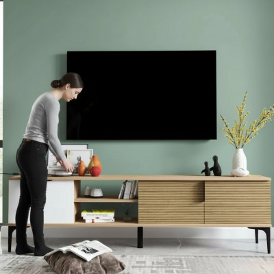 Lowboard RTV Modern Design Luxus Wohnzimmer Rechteckig Braun Weiß  Tv-meubel Modern Design Luxe Woonkamer Rechthoekig Bruin Wit