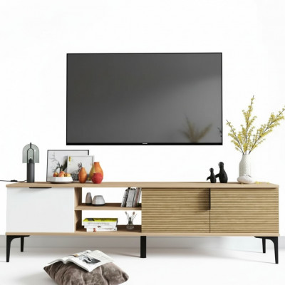 Lowboard RTV Modern Design Luxus Wohnzimmer Rechteckig Braun Weiß  Tv-meubel Modern Design Luxe Woonkamer Rechthoekig Bruin Wit