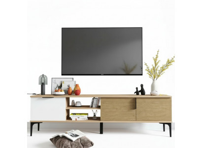 Lowboard RTV Modern Design Luxus Wohnzimmer Rechteckig Braun Weiß  Tv-meubel Modern Design Luxe Woonkamer Rechthoekig Bruin Wit