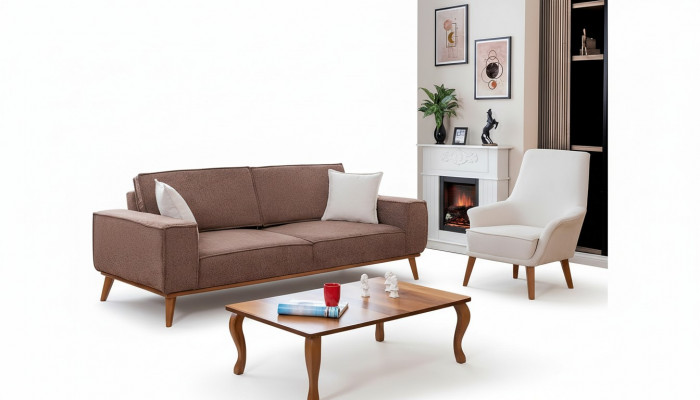 Woonkamer Beige Driepersoons Luxe Witte Fauteuil 2-delig Set