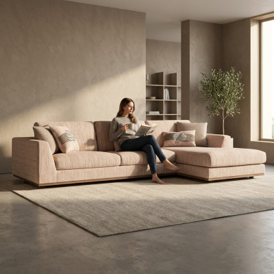 Meubels Beige Hoekbank Luxe Bank L-Vorm Relax Bank Woonkamer