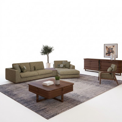 Woonkamerset 2-delig compleet hoekbank L-vorm relaxmeubels fauteuil modern textiel