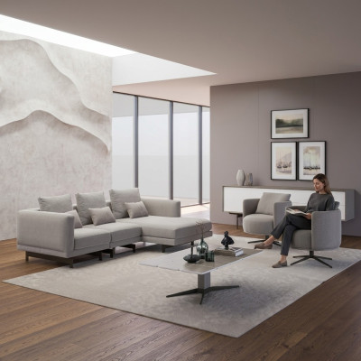 Luxe Compleet 4-delige hoekbank L-vorm Designer 2x Fauteuil Houten salontafel Nieuw