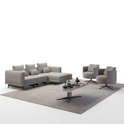 Luxe Compleet 4-delige hoekbank L-vorm Designer 2x Fauteuil Houten salontafel Nieuw
