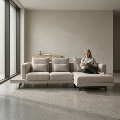 Designer Grijze Bank Bank L-vorm Modern Hoekbank Meubilair Woonkamer