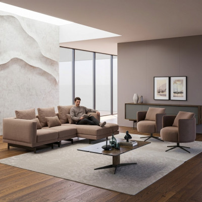 Sofa set Luxe meubels Bank L-vorm 2x Fauteuil Bekleding Nieuwe Salontafel