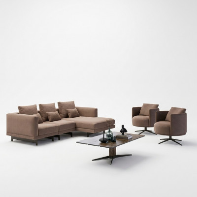 Sofa set Luxe meubels Bank L-vorm 2x Fauteuil Bekleding Nieuwe Salontafel