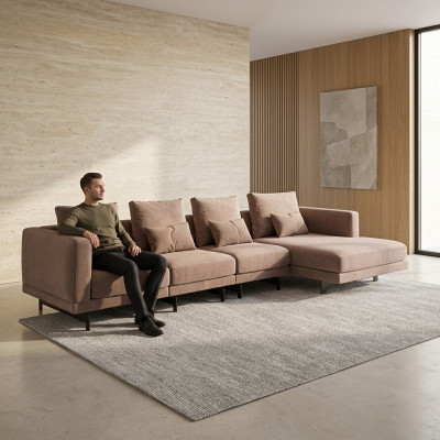 Beige gestoffeerd meubilair Luxe hoekbank Loungebank L-vorm designer interieur