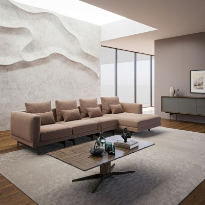 Beige gestoffeerd meubilair Luxe hoekbank Loungebank L-vorm designer interieur