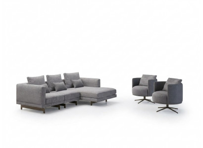 Woonkamer Compleet 4-delig 2x Fauteuil met Hoekbank L-vorm Designer Houten Salontafel