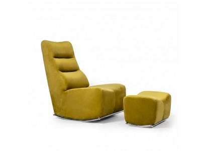 Luxe Geel Compleet Fauteuil met Voetenbank Zitmeubelen Woonkamer Ontwerper Textiel