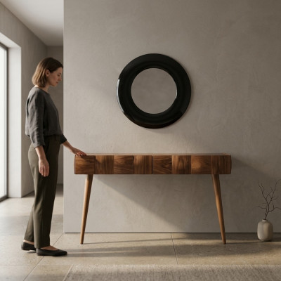 Console Dressoir Moderne Houten Bijzettafel met Spiegel Luxe Woonkamer