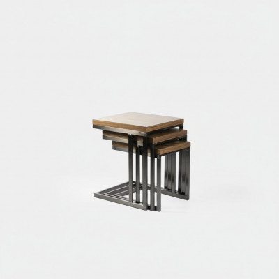 Woonkamer 3x Bijzettafel Luxe Houten Tafel Roestvrij Staal Design Meubels Inrichting