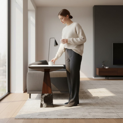 Houten bruine bijzettafel luxe nieuwe meubels woonkamer design tafel.