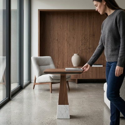Woonkamer bijzettafel hout decoratie ontwerp salontafel nieuw meubilair