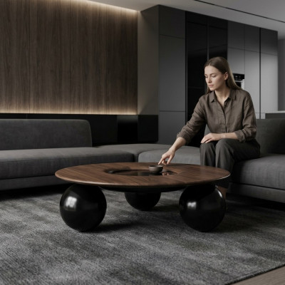 Luxueuze bruine ronde salontafel woonkamer designmeubels moderne inrichting