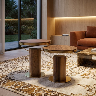 2x Rund Bijzettafel Bruin Woonkamer Koffietafel Design Modern