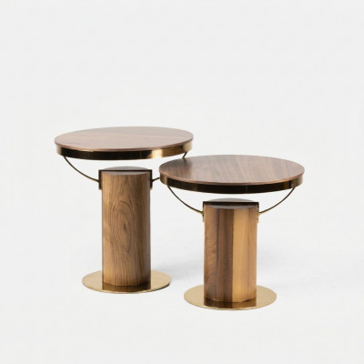 2x Rund Bijzettafel Bruin Woonkamer Koffietafel Design Modern