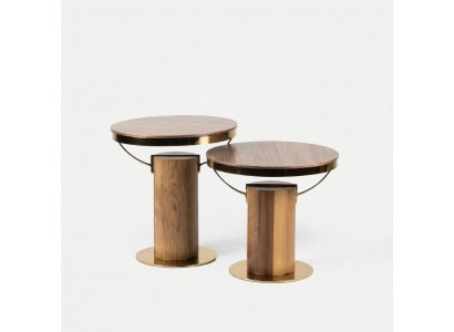 2x Rund Bijzettafel Bruin Woonkamer Koffietafel Design Modern