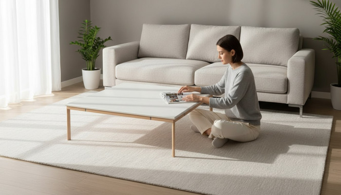 Moderne salontafel woonkamer bank tafel inrichting nieuwe meubels.