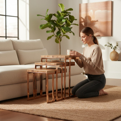 Moderne complete 3-delige bijzettafel inrichting woonkamer design meubelstukken