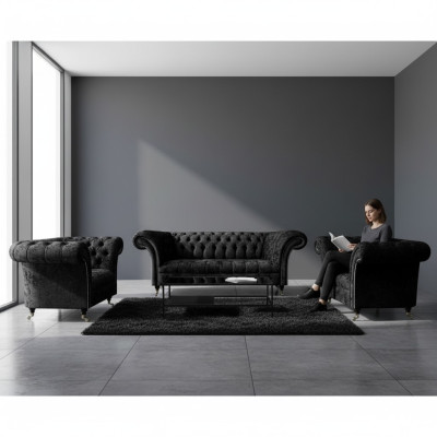 Woonkamer Bankstel Chesterfield Inrichting Luxe Compleet 2x Fauteuil
