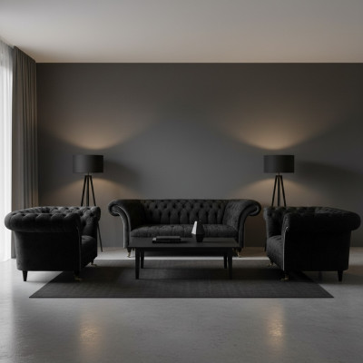 Woonkamer Bankstel Chesterfield Inrichting Luxe Compleet 2x Fauteuil