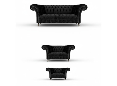 Luxe Zwart Compleet Chesterfield Bankstel Set Woonkamer Stoel Nieuw