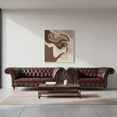 Chesterfield Brown Sofa Set Driezits bank Tweezits Woonkamer Nieuw