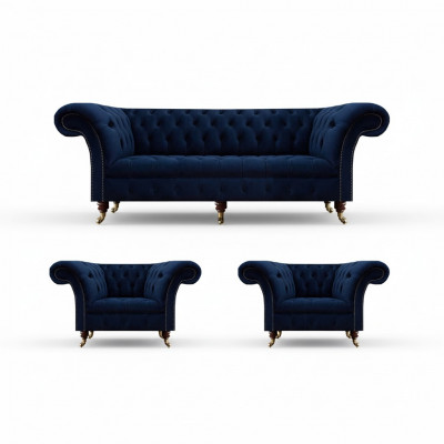 Woonkamerset 3-delig Chesterfield Blauw Luxe Driepersoonsbank 2x Fauteuil Nieuw  Woonkamerset 3-delig Chesterfield Blauw Luxe Driepersoonsbank 2x Fauteuil Nieuw