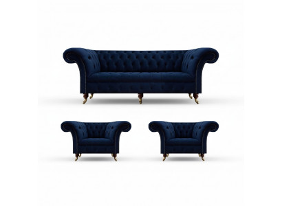 Woonkamerset 3-delig Chesterfield Blauw Luxe Driepersoonsbank 2x Fauteuil Nieuw  Woonkamerset 3-delig Chesterfield Blauw Luxe Driepersoonsbank 2x Fauteuil Nieuw