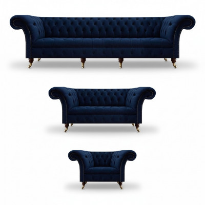 Ontwerpmeubels Compleet 3-delige woonkamersofa's bank Chesterfield 4+2+1 Textiel