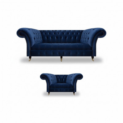 Compleet set bankstel driezits luxe fauteuil inrichting woonkamer Chesterfield