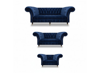 Woonkamer 3-delige luxe complete banken Chesterfield textiel inrichting fauteuil