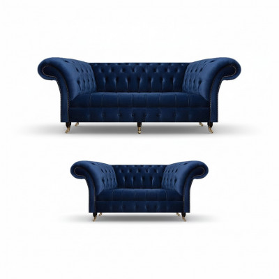 Chesterfield set driezitsbank bank inrichting fauteuil woonkamer nieuw