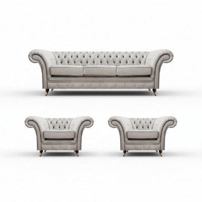 Luxe inrichting Nieuwe bankstel woonkamerset 3-delig Grijs Chesterfield