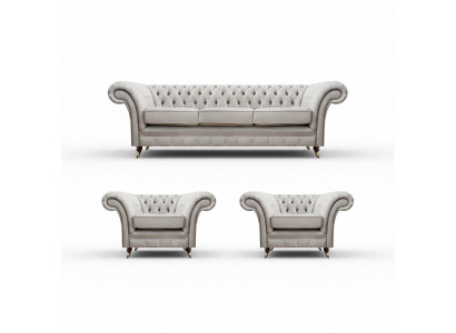 Luxe inrichting Nieuwe bankstel woonkamerset 3-delig Grijs Chesterfield